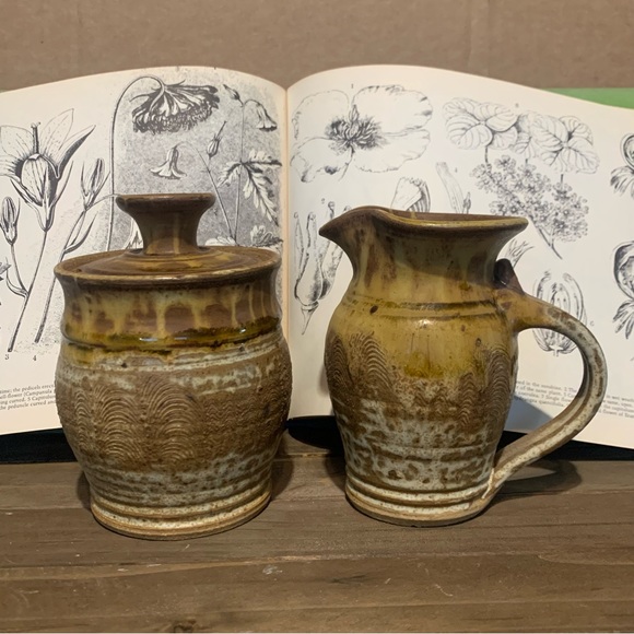 Signed Studio Art Pottery Stoneware Creamer Pitcher Sugar Bowl By Spring RI - Picture 12 of 14